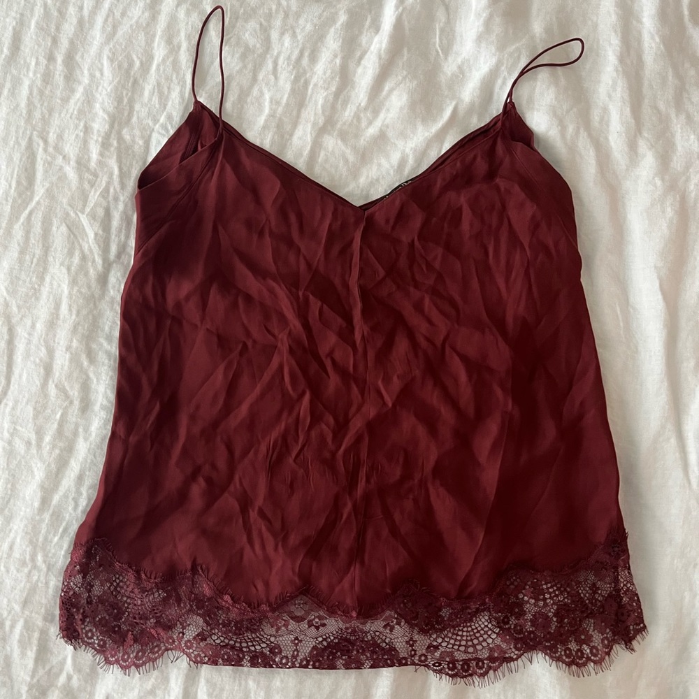 Massimo Dutti maroon silk lace slip top